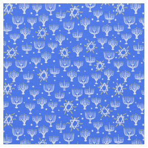 Menorah Star av David Hanukkah Mönster Blue White Tyg