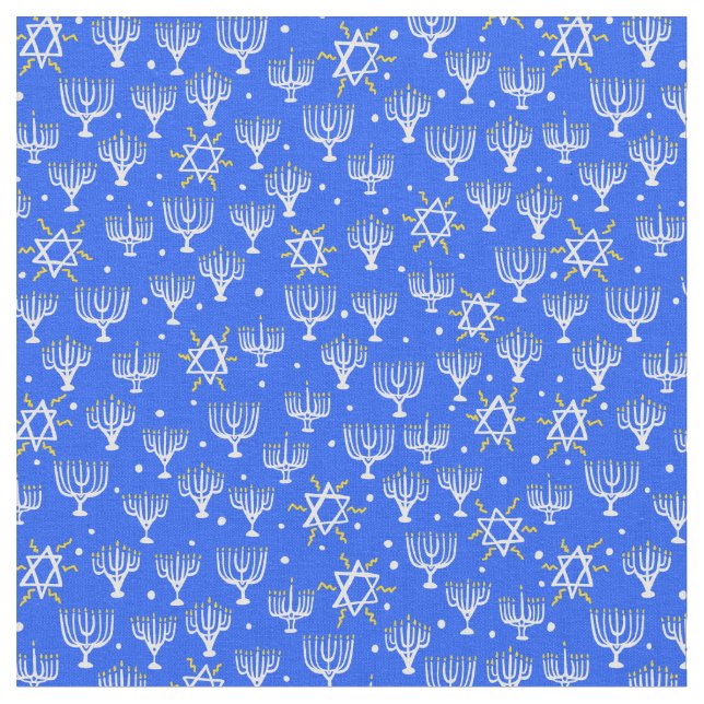 Menorah Star av David Hanukkah Mönster Blue White Tyg (Närbild)