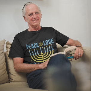Menorah Star of David Blue Gult Black Hanukkah T Shirt