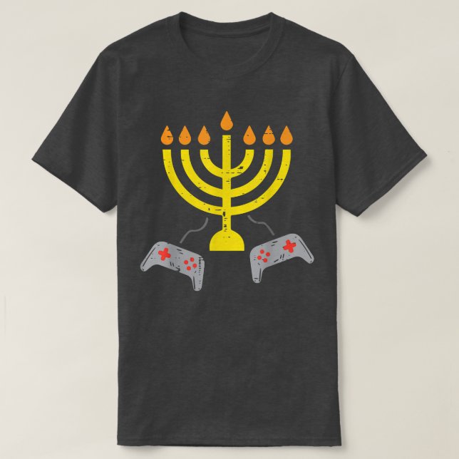 Menorah Video Game Controller Gamer Hanukkah Boys T Shirt (Design framsida)