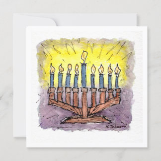 Menorah Watercolor Hanukkah Card Kort