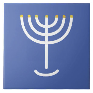 Menorah White Guld Blue Kakelplatta
