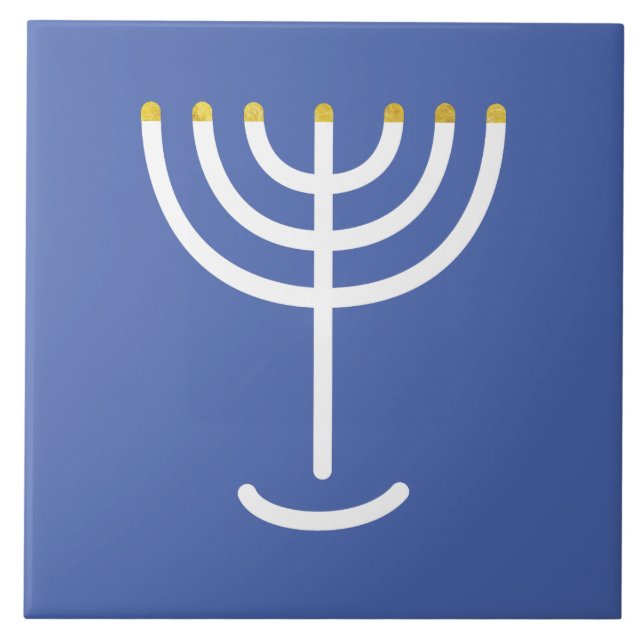 Menorah White Guld Blue Kakelplatta (Framsidan)