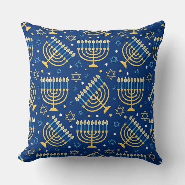 Menorahs och David Hanukkah Mönster stjärna Kudde (Framsida)