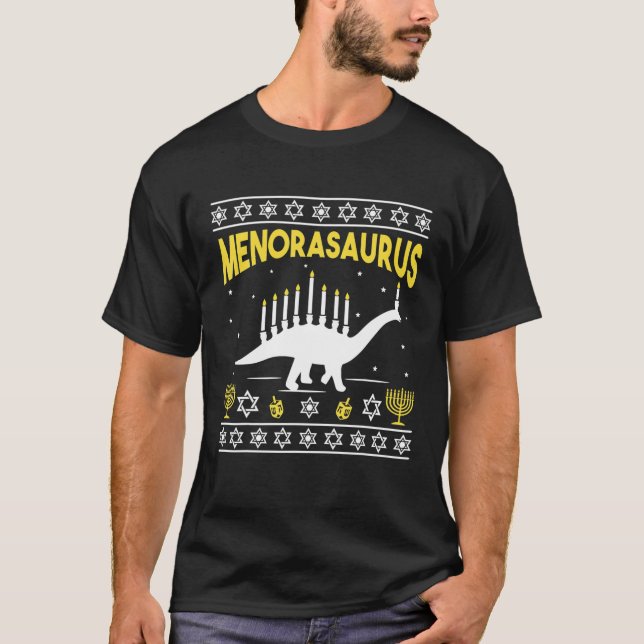 Menorasaurus Hanukkah Dinosaur Gifts T Shirt (Framsida)