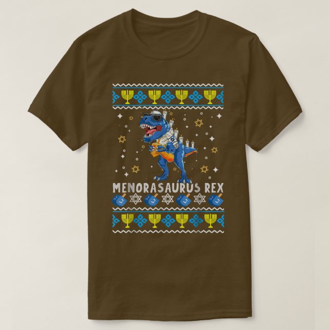Menorasaurus Re Tre Menorah Ugly Hanukkah Chanukka T Shirt (Design framsida)