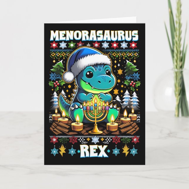 Menorasaurus Rex Dino Trex Fula Jultröjor  Kort (Framsida)