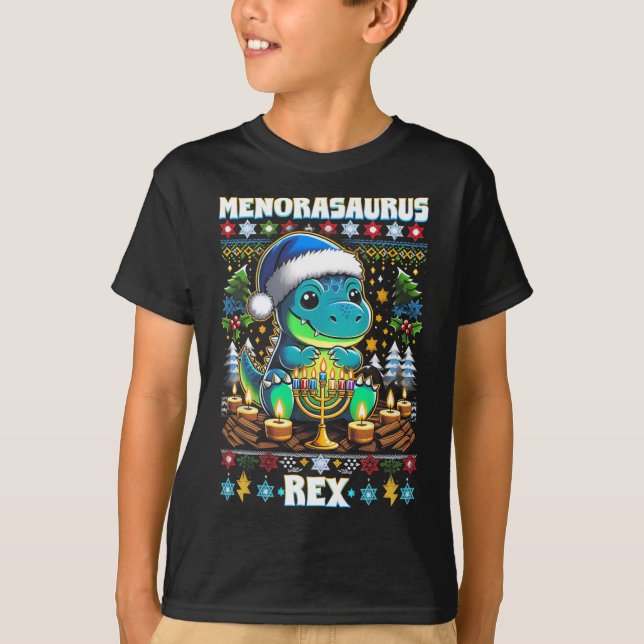 Menorasaurus Rex Dino Trex Fula Jultröjor  T Shirt (Framsida)