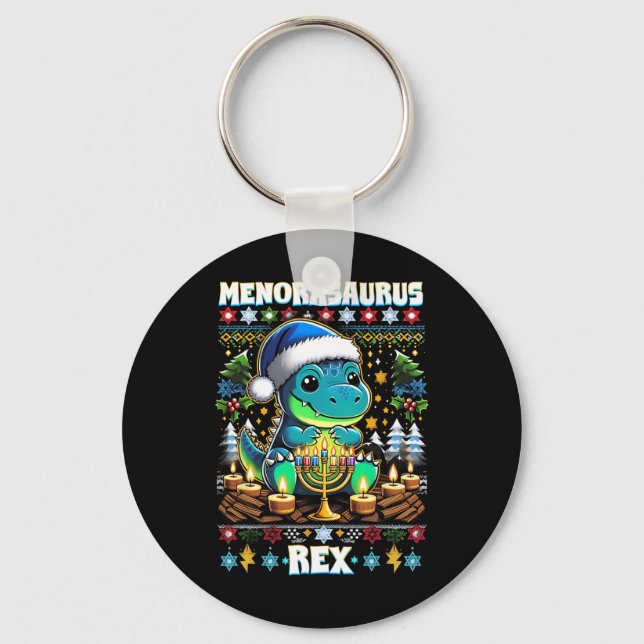 Menorasaurus Rex Dino Trex Ugly Christmas Sweater  Nyckelring (Framsida)