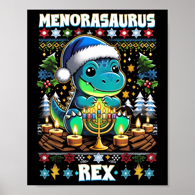 Menorasaurus Rex Dino Trex Ugly Christmas Sweater  Poster (Framsidan)