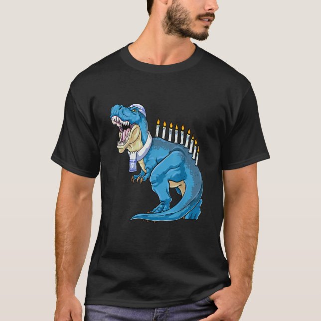 Menorasaurus Rex Dinosaur Happy Hanukkah Pjs Famil T Shirt (Framsida)