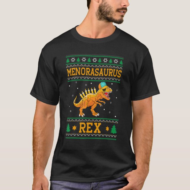 Menorasaurus Rex  Dinosaur Rex Hanukkah Menora Pun T Shirt (Framsida)