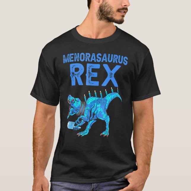 Menorasaurus Rex Dinosaur Rex Hanukkah Menora Pun T Shirt (Framsida)