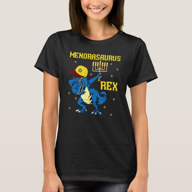 Menorasaurus Rex Dinosaur Rex Hanukkah Menora Puns T Shirt (Framsida)