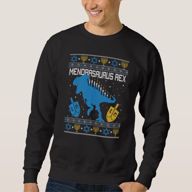 Menorasaurus Rex Dinosaur t Rex Hanukkah Menorah B Lång Ärmad Tröja (Framsida)