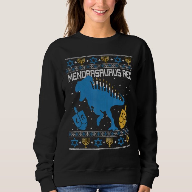 Menorasaurus Rex Dinosaur t Rex Hanukkah Menorah B Shirt (Framsida)