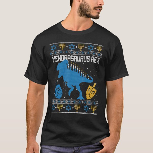 Menorasaurus Rex Dinosaur t Rex Hanukkah Menorah B Shirt (Framsida)
