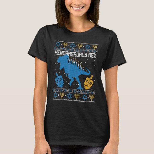 Menorasaurus Rex Dinosaur t Rex Hanukkah Menorah B Shirt (Framsida)