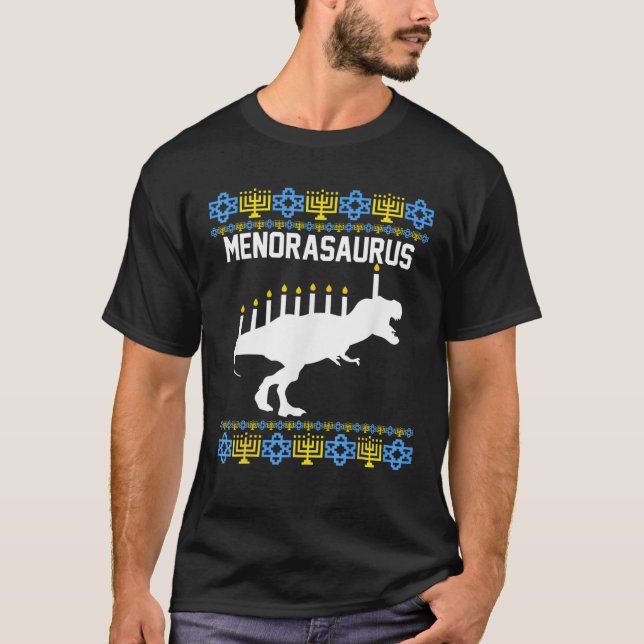 Menorasaurus Rex För barn Hanukkah Dinosaur Jewish T Shirt (Framsida)