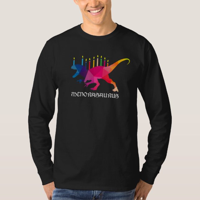 Menorasaurus Rex Hanukkah Menorah Dinosaur Chanuk T Shirt (Framsida)