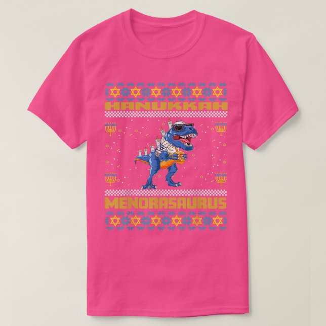 Menorasaurus Rex Menorah Dinosaur Hanukkah Pajama T Shirt (Design framsida)