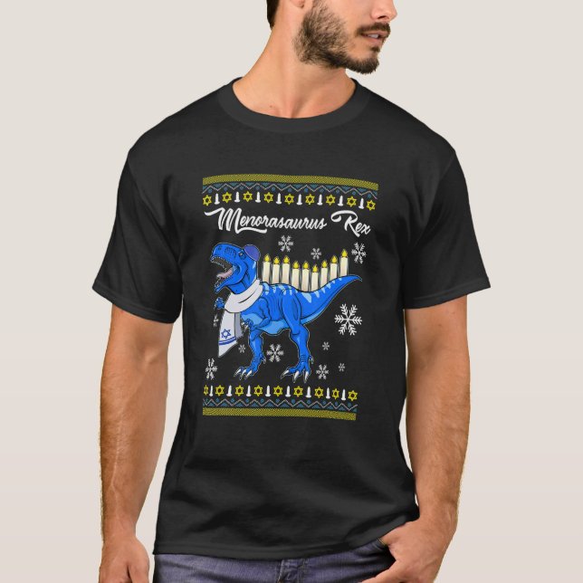Menorasaurus Rex Shirt Kids Hanukah Jewish Chanuk T (Framsida)