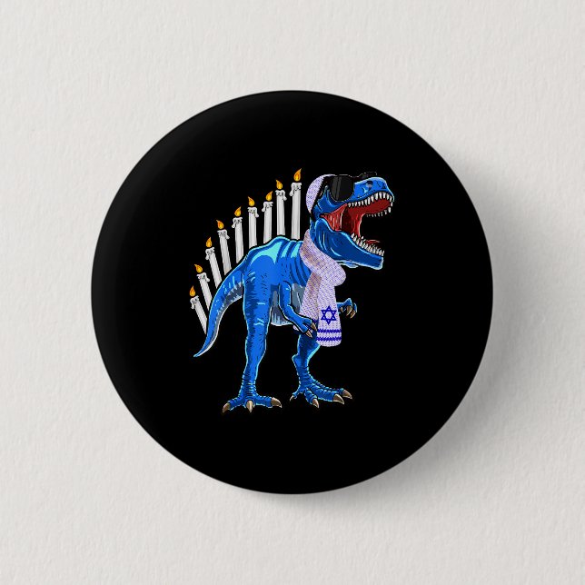 Menorasaurus Rex Shirt T Rex Dinosaur Hanukkah Gif Knapp (Framsida)