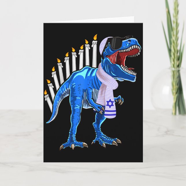 Menorasaurus Rex Shirt T Rex Dinosaur Hanukkah Gif Kort (Framsida)
