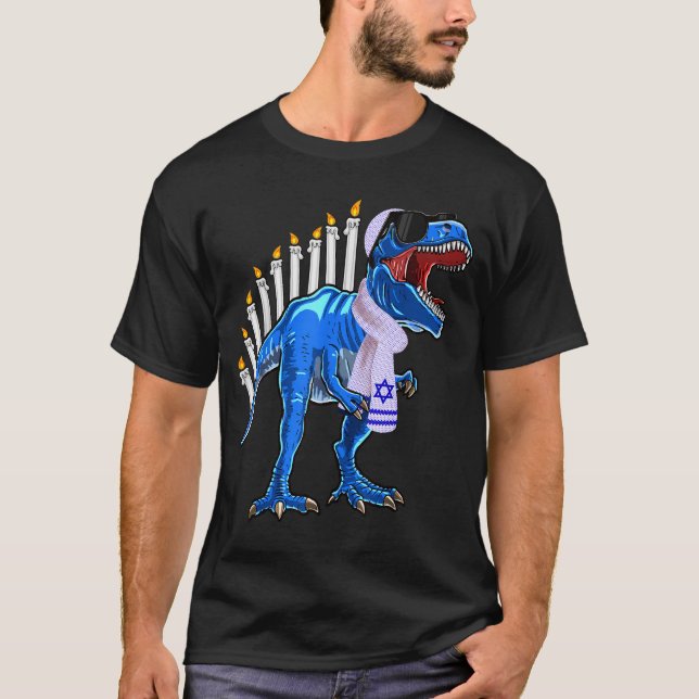 Menorasaurus Rex Shirt T Rex Dinosaur Hanukkah Gif T Shirt (Framsida)