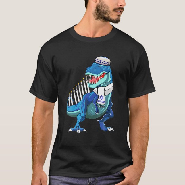 Menorasaurus Rex T - Rex Dinosaur Hanukkah för Shirt (Framsida)
