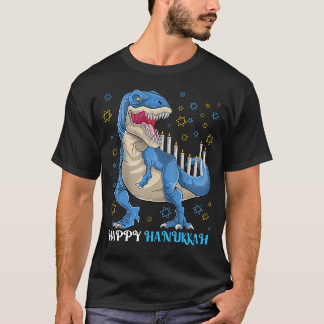 Menorasaurus Rex T Rex Dinosaur Hanukkah T Shirt (Framsida)
