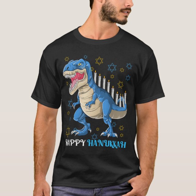 Menorasaurus Rex T Rex Dinosaur Hanukkah T Shirt (Framsida)