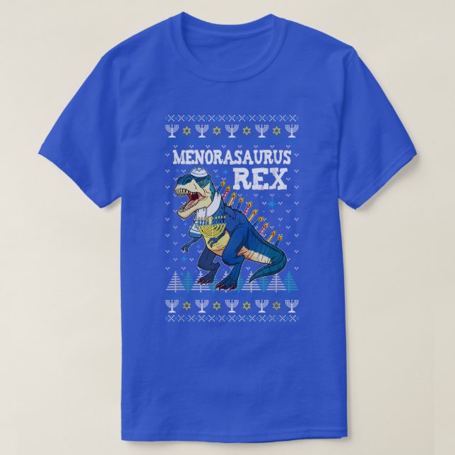 Menorasaurus Rex T Rex Menorah Ugly Hanukkah Chanu Shirt (Design framsida)
