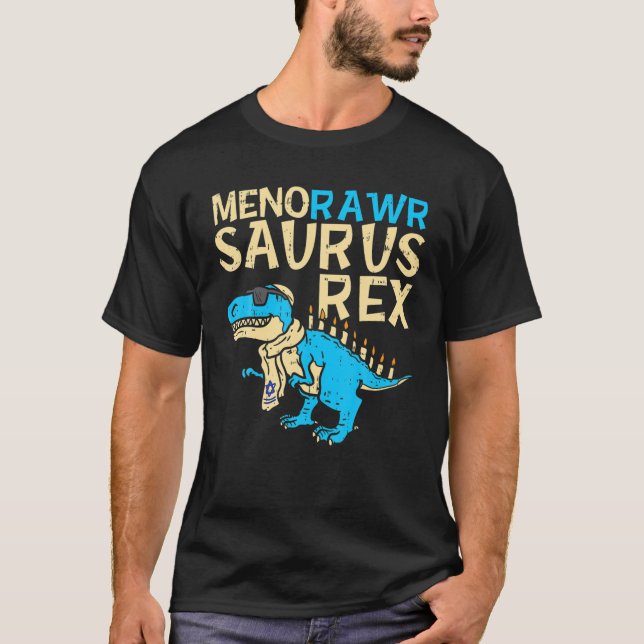 Menorawr Saurus Rex Jewish Dinosaur Hanukkah Kids T Shirt (Framsida)