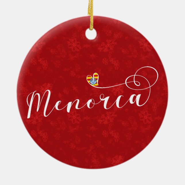 Menorca Flagga Heart, Balearerna Julgransprydnad Keramik (Baksidan)