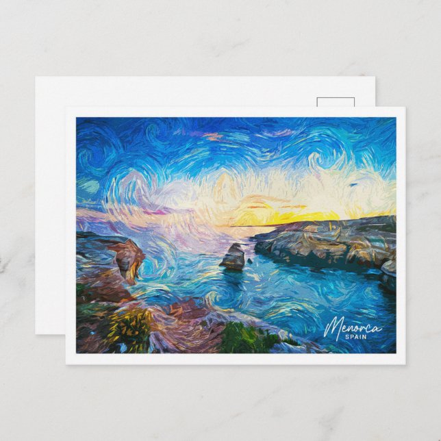 Menorca Spain Bevackra Oil Paint Ligcape Vykort (Fram/baksida)