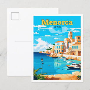 Menorca Spain Travel Art Vintage Illustration Vykort
