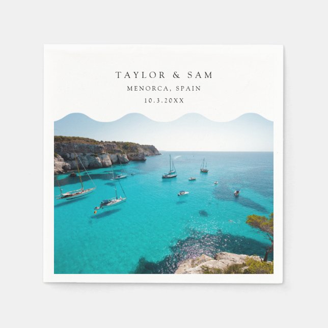 Menorca Spanien Bröllop Papper Cocktail Napkin Pappersservett (Framsidan)