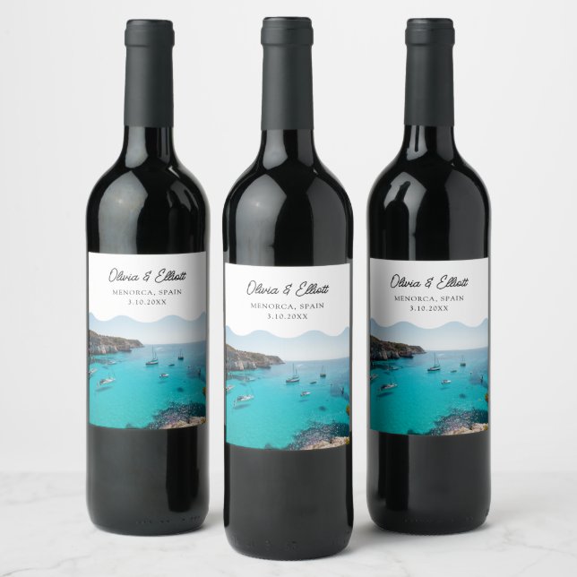 Menorca Wedding Favor Personlig Vin-etikett Vinflaska Etikett (Flaskor)