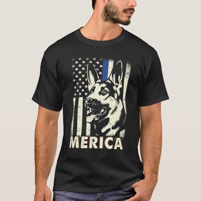 Mens 4th Of July  German Shepherd Dog Merica Ameri T Shirt (Framsida)