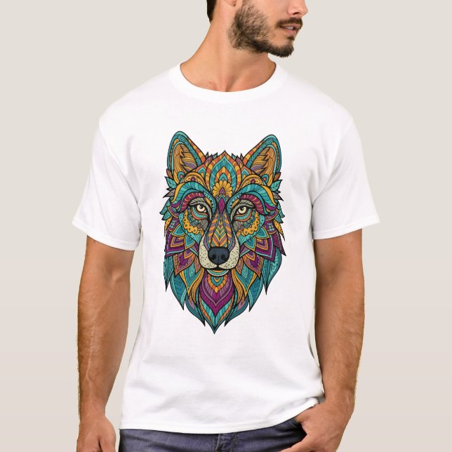 Men's Abstract Wolf Design T-Shirt – Modern Geomet (Framsida)