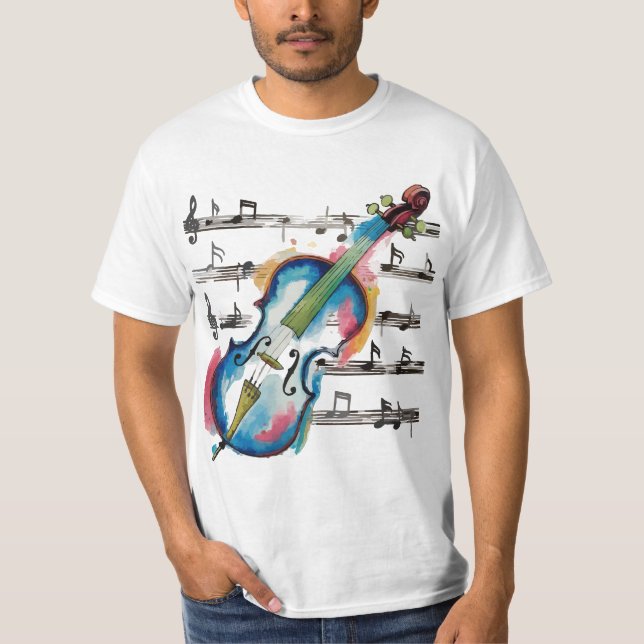 Men's affordable watercolor violin t shirt (Framsida)