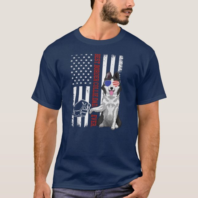 Mens American Flag Best Border Collie Dad Ever T Shirt (Framsida)