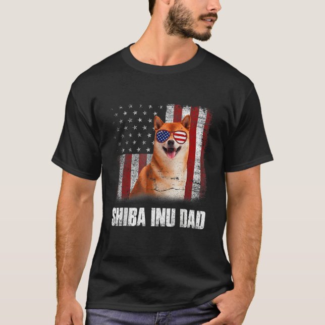 Mens American Flag Best Shiba Inu Dad Ever Dog Dad T Shirt (Framsida)