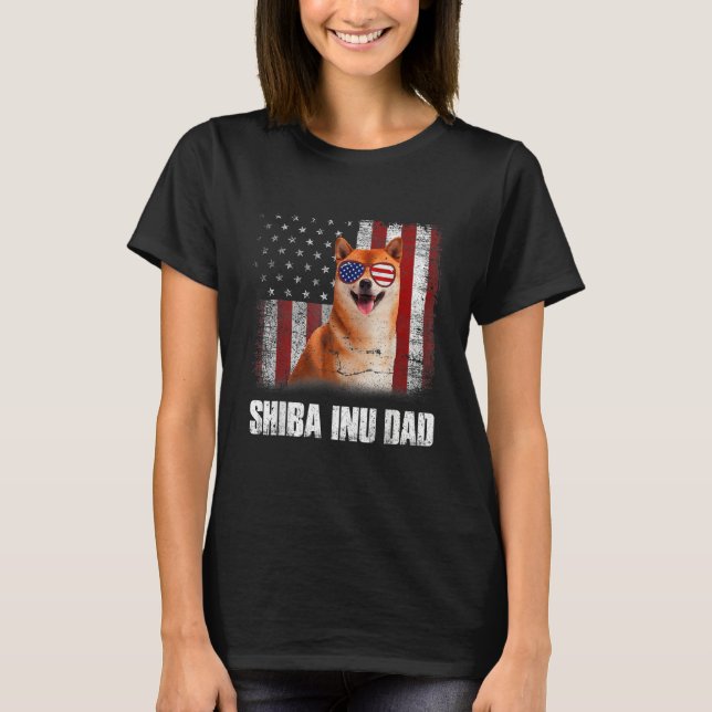 Mens American Flag Best Shiba Inu Dad Ever Dog Dad T Shirt (Framsida)