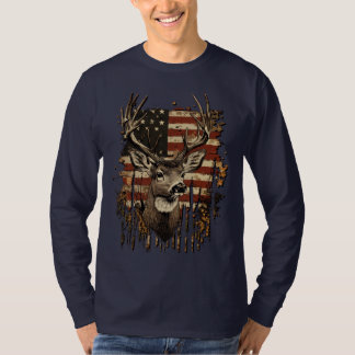 Men's American Flag Deer Hunting Tee, Long Sleeves T Shirt