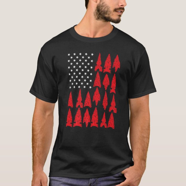 Mens Archery collecting arrowhead hunter us flag P T Shirt (Framsida)