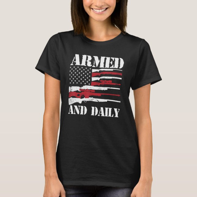 Mens Armed And Dadly  Deadly Father For Fathers Da T Shirt (Framsida)