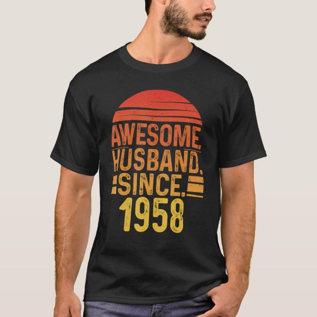 Mens Awesome Husband since 1958 Wedding Anniversar T Shirt (Framsida)