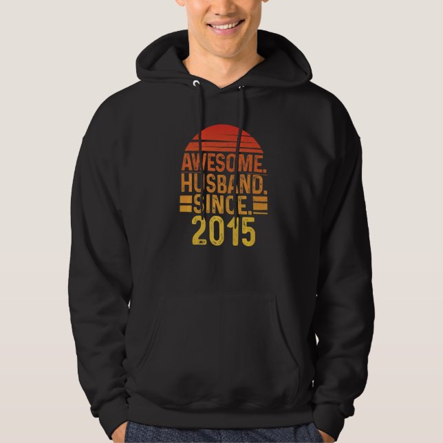 Mens Awesome Husband since 2015 Wedding Anniversar Hoodie (Framsida)